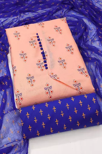 peach cotton printed dress material