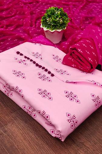 pink cotton printed dress material