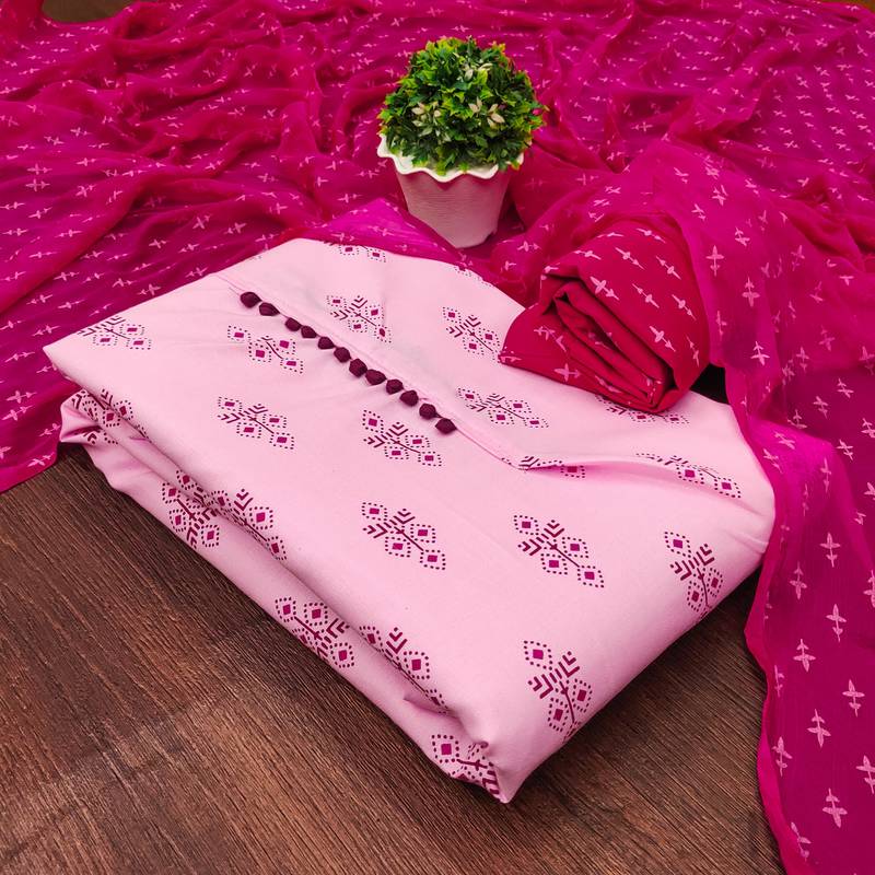 pink cotton printed dress material