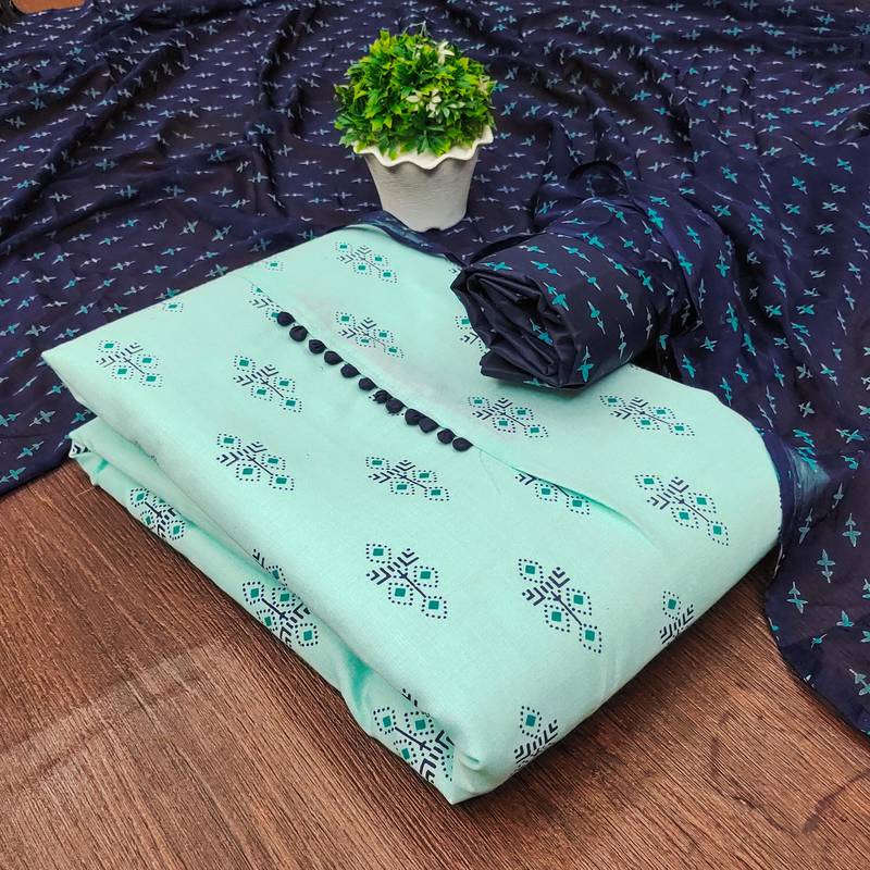 sea green cotton printed dress material