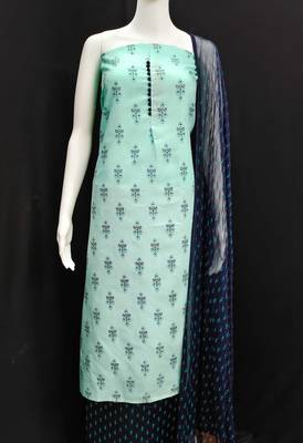 sea green cotton printed dress material 2