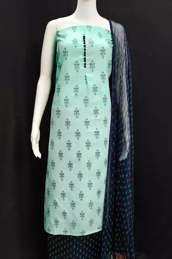 sea green cotton printed dress material