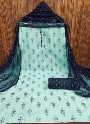sea green cotton printed dress material 3