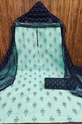 sea green cotton printed dress material