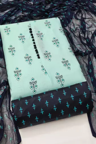 sea green cotton printed dress material