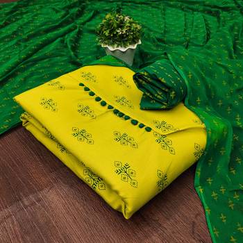 yellow cotton printed dress material 1