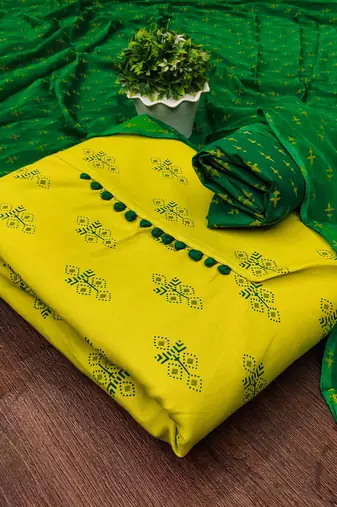 yellow cotton printed dress material