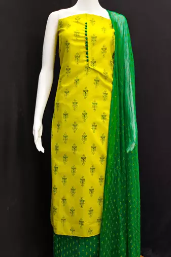 yellow cotton printed dress material