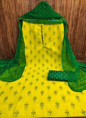yellow cotton printed dress material 3