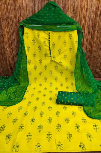 yellow cotton printed dress material