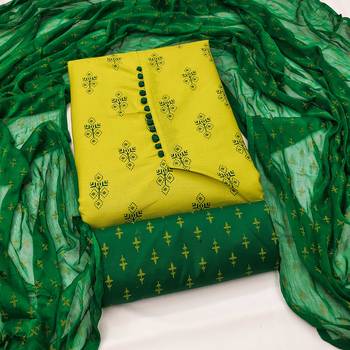 yellow cotton printed dress material 4