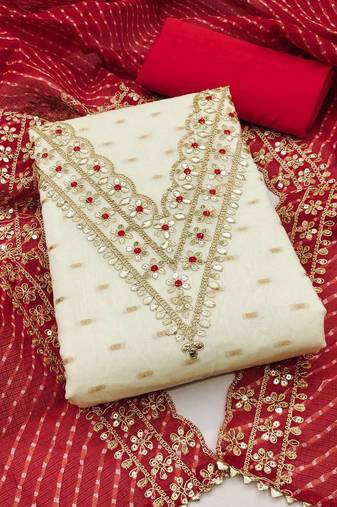 white cotton woven dress material