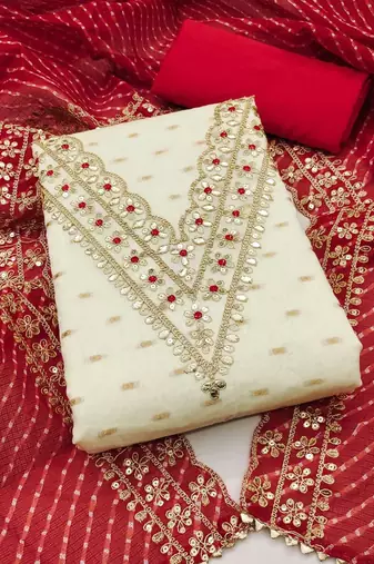 white cotton woven dress material