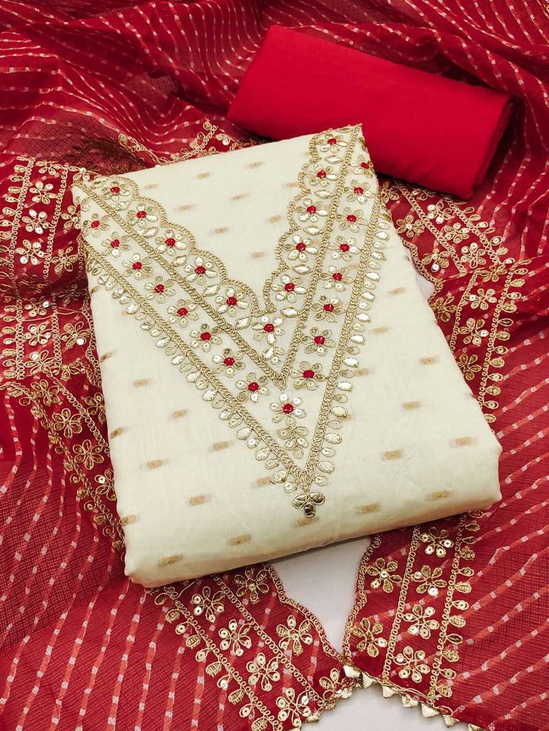 white cotton woven dress material