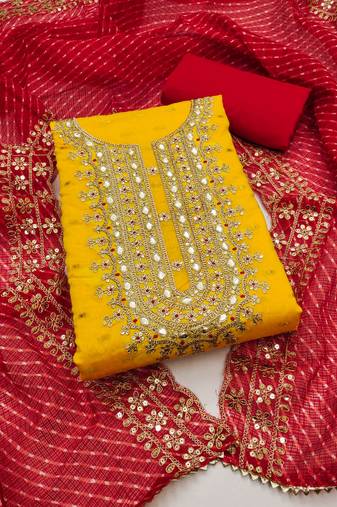 yellow cotton woven dress material