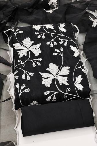 black organza embroidered dress material