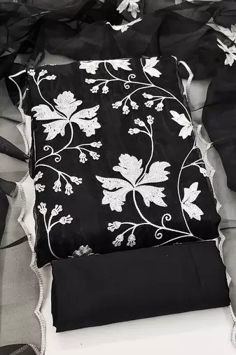 black organza embroidered dress material
