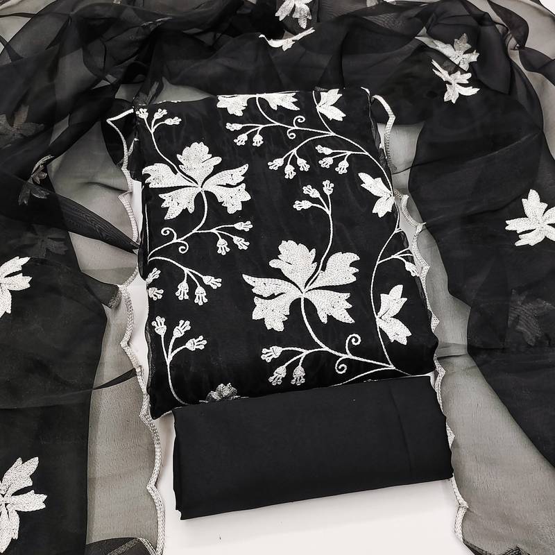 black organza embroidered dress material