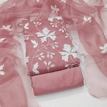 baby pink organza embroidered dress material 1