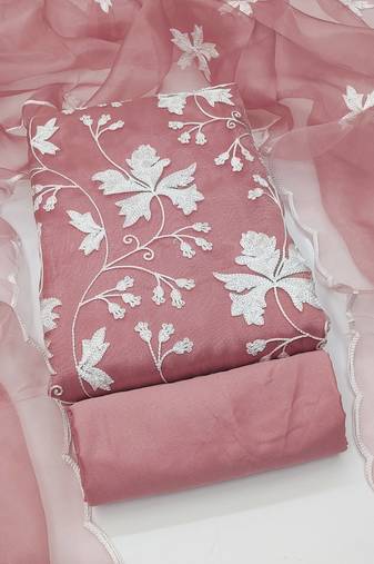 baby pink organza embroidered dress material