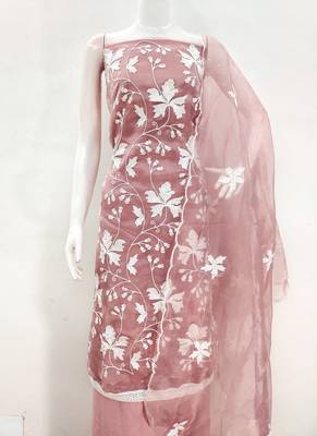 baby pink organza embroidered dress material 2