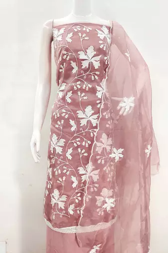baby pink organza embroidered dress material