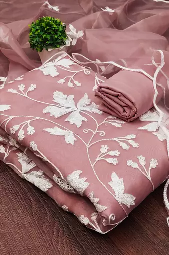 baby pink organza embroidered dress material