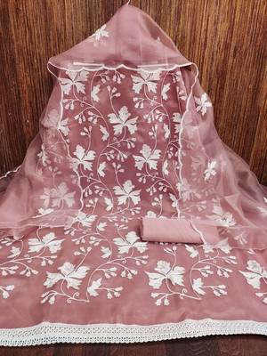 baby pink organza embroidered dress material 4