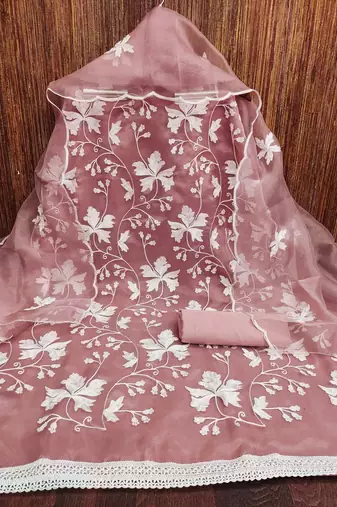 baby pink organza embroidered dress material