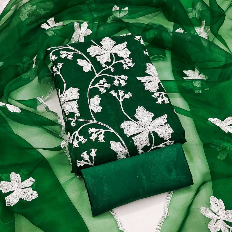 green organza embroidered dress material