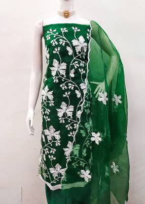 green organza embroidered dress material 2