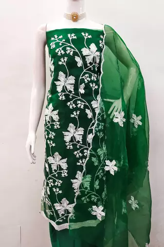 green organza embroidered dress material
