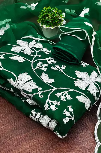 green organza embroidered dress material