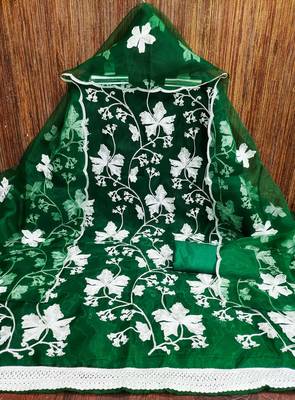 green organza embroidered dress material 4