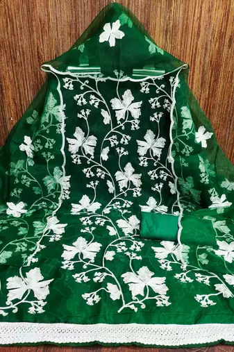 green organza embroidered dress material