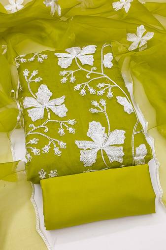 light green organza embroidered dress material