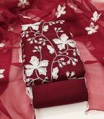 maroon organza embroidered dress material