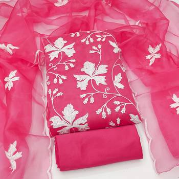 pink organza embroidered dress material 1