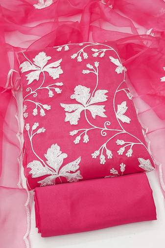 pink organza embroidered dress material