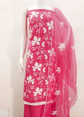 pink organza embroidered dress material 2