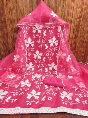 pink organza embroidered dress material 4