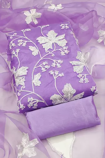 purple organza embroidered dress material