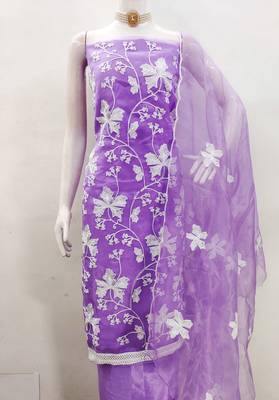 purple organza embroidered dress material 2