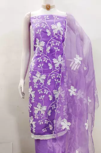 purple organza embroidered dress material