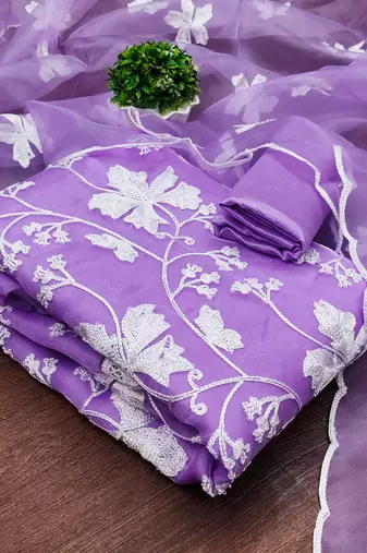 purple organza embroidered dress material