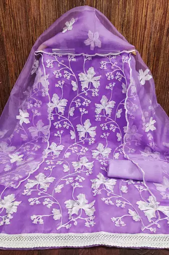 purple organza embroidered dress material
