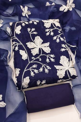 royal blue organza embroidered dress material