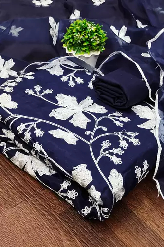 royal blue organza embroidered dress material