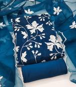 teal blue organza embroidered dress material