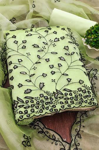 light green organza sequins dress material